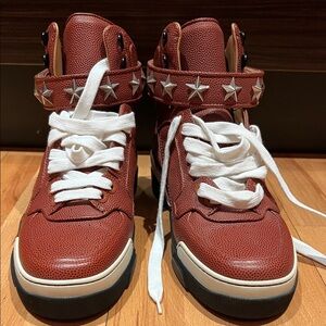 Givenchy Red Leather High-Top Sneakers with Star-Stud Strap